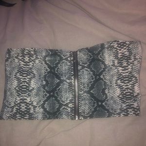 snake print zip up tube top